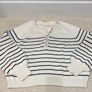 Sezane Navy and Cream Striped Sweater